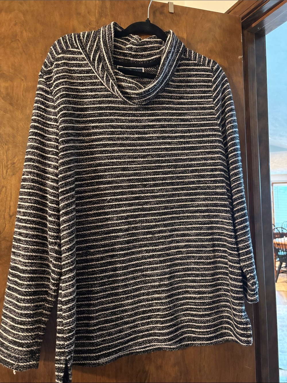 Karen Scott Black & White Striped Cowl Neck Sweater